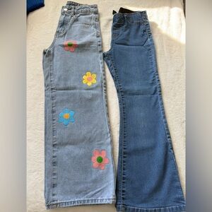 1 forever 21 1 SHEIN Blue Floral Embroidered Flare Jeans